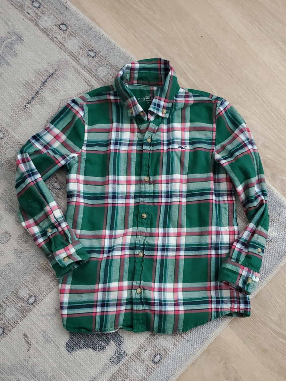 Vineyard Vines Boys Green Plaid Flannel Button-Down Shirt Sz7